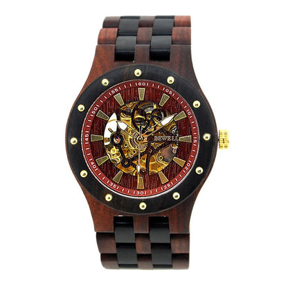 BEWELL Wood Watch Top Luxury Automatic hollow mechanical watch Men Watches Vintage Business Male's Wristwatches