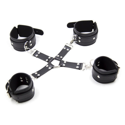 Leather Sex Product Bound Hands Bound Feet Leather Simple Cross Handcuffs Foot Cuffs Female Appliances