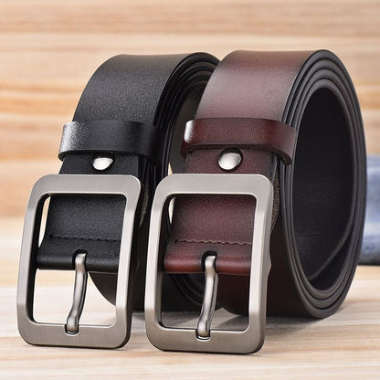 Men's belt pure leather pin buckle men's denim simple retro casual versatile genuine leather pants belt