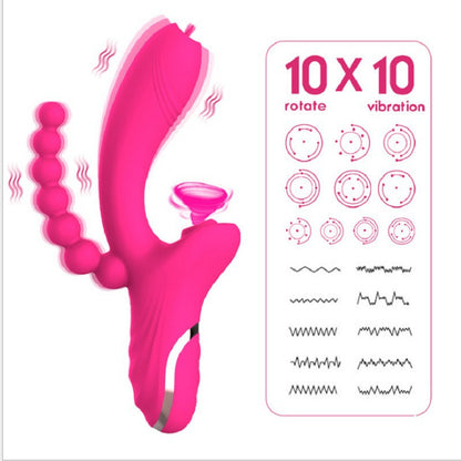 New Rose Vibrator Second-Generation 3-In-1 Tongue Licking And Sucking Vibrator Female Masturbation Sex Double-Headed Stick