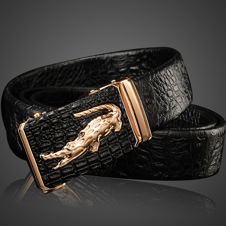 Belt men's genuine leather belt men's cowhide automatic buckle belt head men's wide crocodile leather pattern