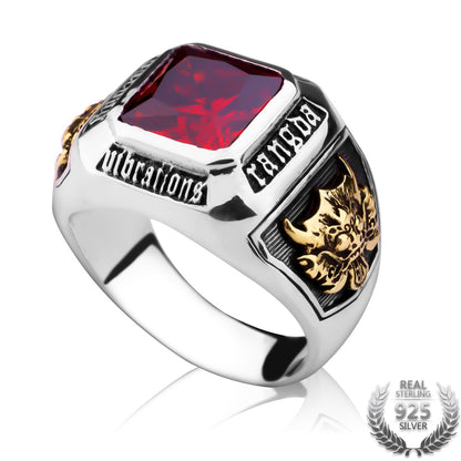 MetJakt Vintage Men's Ruby Ring Solid 925 Sterling Silver Ring for Men Punk Fine Jewelry