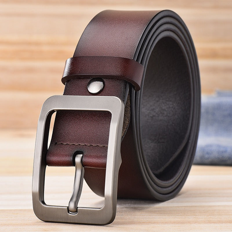 Men's belt pure leather pin buckle men's denim simple retro casual versatile genuine leather pants belt