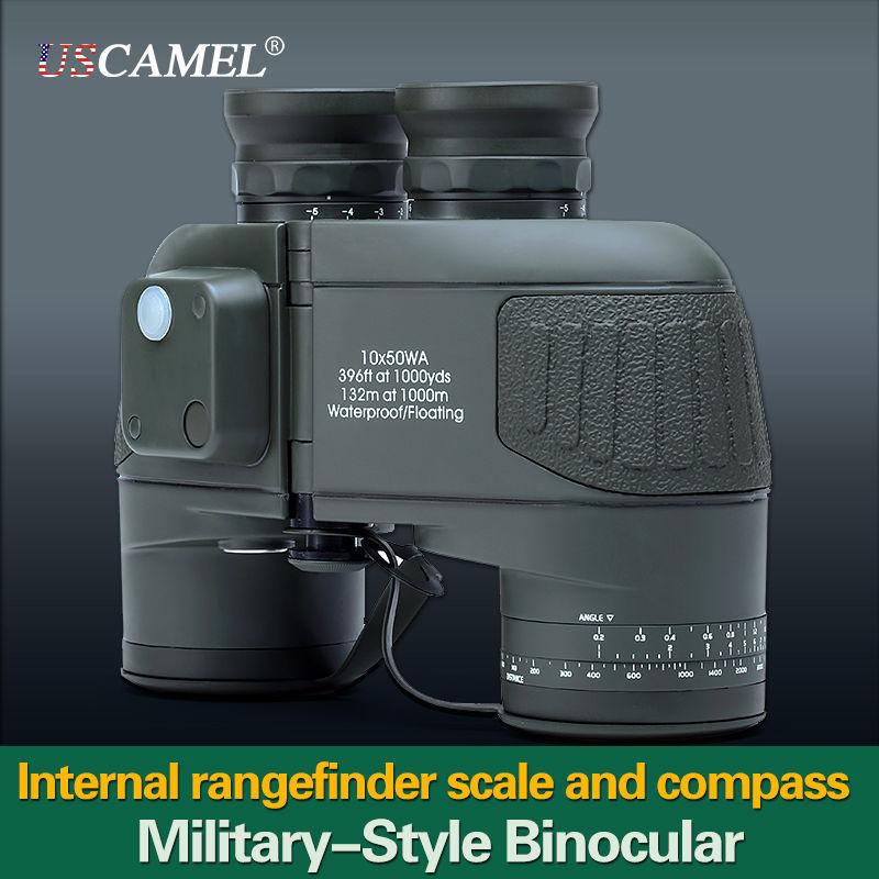 USCAMEL Military 10x50 HD Marine Binoculars Zoom Rangefinder Compass Telescope Eyepiece Waterproof Nitrogen Army Green