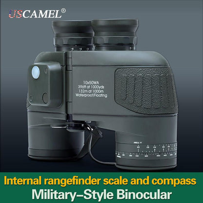 USCAMEL Military 10x50 HD Marine Binoculars Zoom Rangefinder Compass Telescope Eyepiece Waterproof Nitrogen Army Green