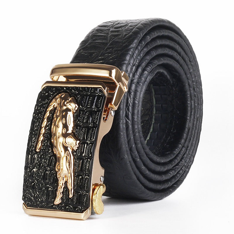 Belt men's genuine leather belt men's cowhide automatic buckle belt head men's wide crocodile leather pattern