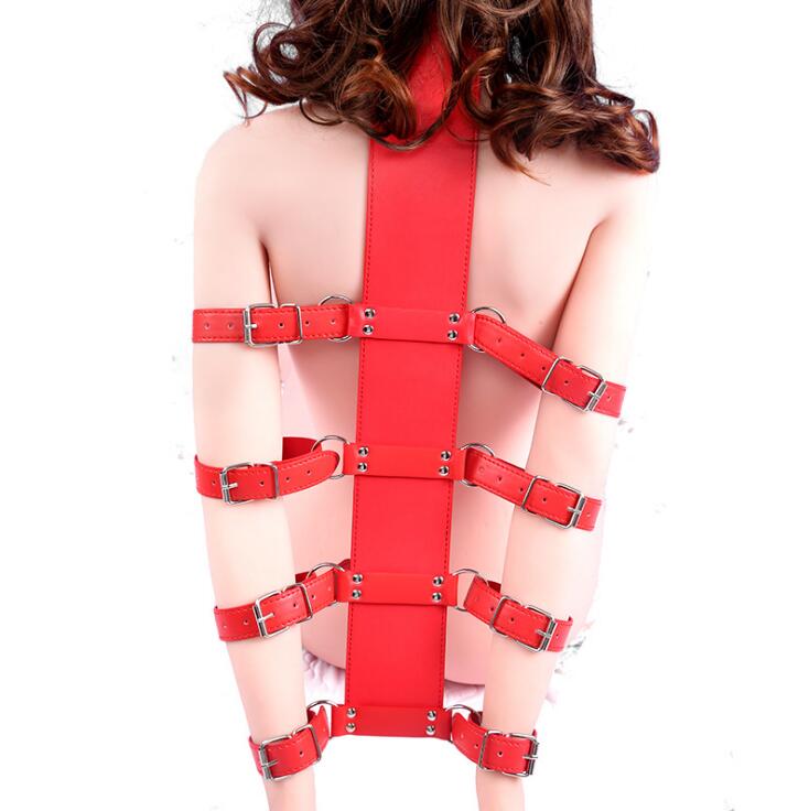 Fetish Slave Harness Bondage Straps Neck Collar handcuffs Restraint Arms Wrist  Cuffs