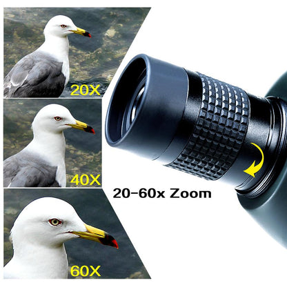 USCAMEL Bird Watching Waterproof Spotting Scope - 20-60x60 Zoom Monocular Telescope - With Tripod - with Camera Photography Ada