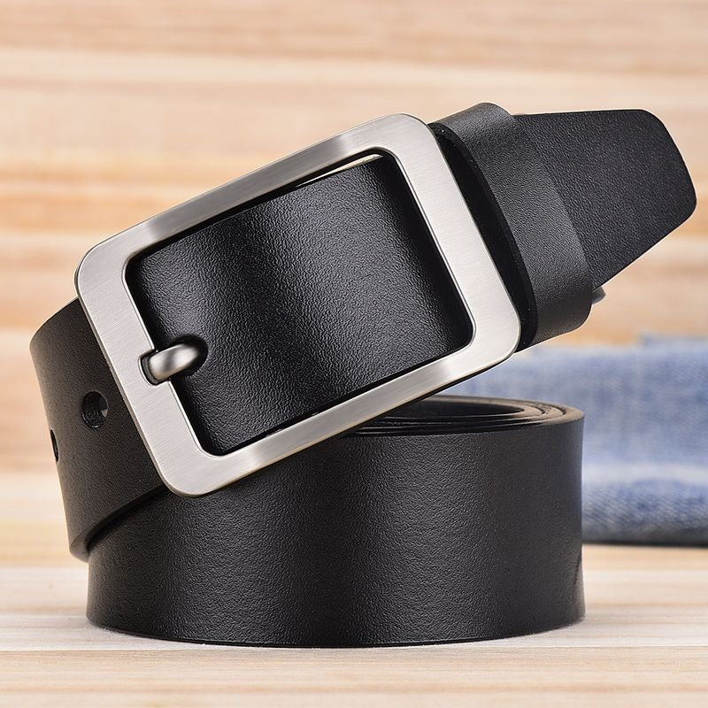 Men's belt pure leather pin buckle men's denim simple retro casual versatile genuine leather pants belt