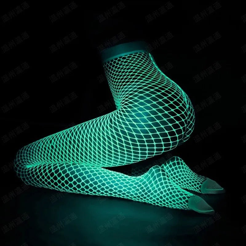 Nightglow net socks are cool, glowing, and fun. Pantyhose, fishing net socks, hollowed out, sexy bar, flirtatious bottom socks