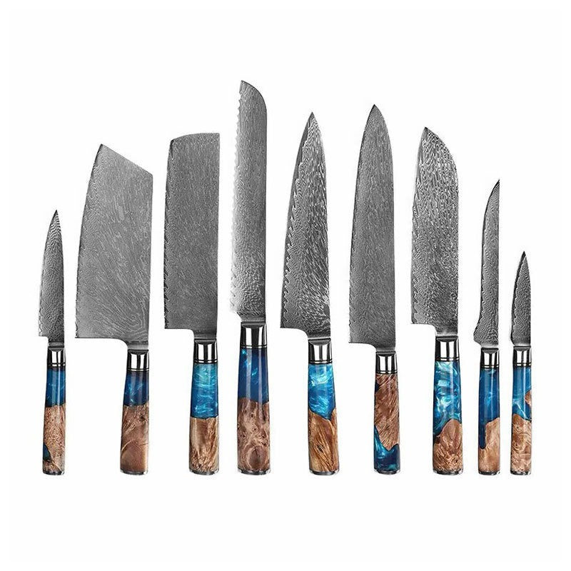 Hot Selling 67 Layers Damascus Steel Kitchen Chef santoku slicing bread cleaver butcher utility paring Knife Set