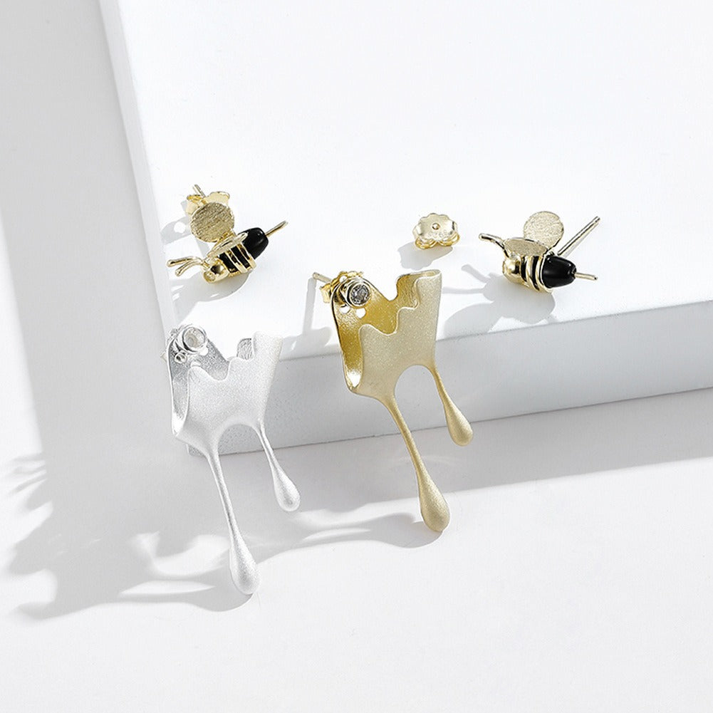 Honey drop asymmetric sterling silver earrings