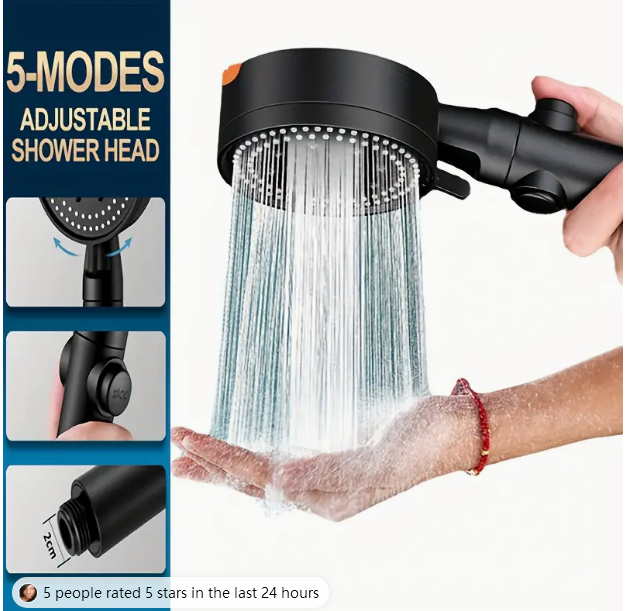 1pc High-Pressure Shower Head, Multi-Functional Hand Held Sprinkler With 5 Modes, 360°Adjustable Detachable Hydro Jet Shower Hea