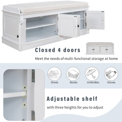 TREXM storage table with 4 adjustable doors and shelves, detachable padded shoe stand (white)