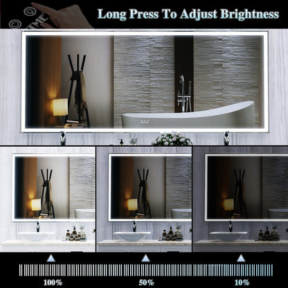 72X32 inch large LED bathroom mirror wall mounted mirror with 3 color modes, aluminum frame wall mounted light, full body mirror