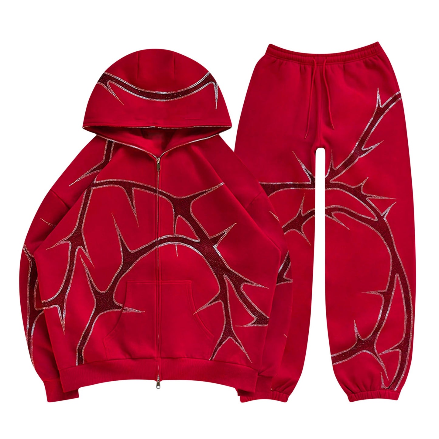 New men's and women's street hoodie set with hot diamond zippers, European and American hoodies