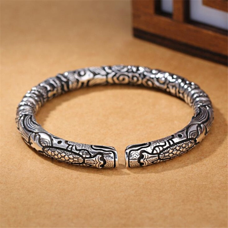 Vintage Punk Silver 925 Jewelry Fashion Hyperbole Rock Snake Head Pattern 925 Thai silver Bracelets & Bangles For Men