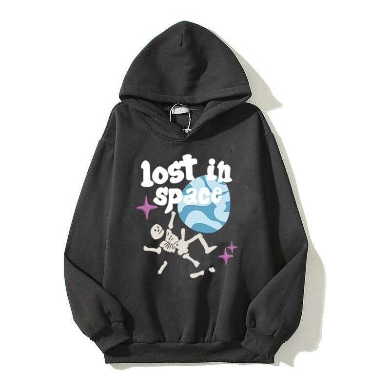 American high street couple's niche trendy brand retro graffiti letter print hooded round neck hoodie