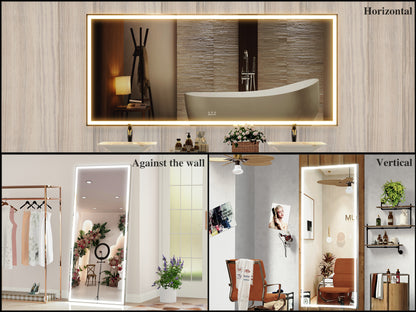 72X32 inch large LED bathroom mirror wall mounted mirror with 3 color modes, aluminum frame wall mounted light, full body mirror