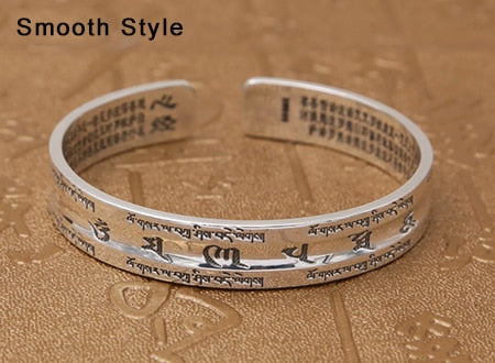 Couple Opening Bangle 100% S999 sterling silver Women Men Smooth Scrub Buddha Scripture Mantra Bracelet Bangle jewelry