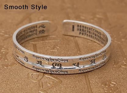 Couple Opening Bangle 100% S999 sterling silver Women Men Smooth Scrub Buddha Scripture Mantra Bracelet Bangle jewelry