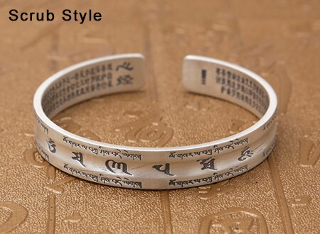 Couple Opening Bangle 100% S999 sterling silver Women Men Smooth Scrub Buddha Scripture Mantra Bracelet Bangle jewelry