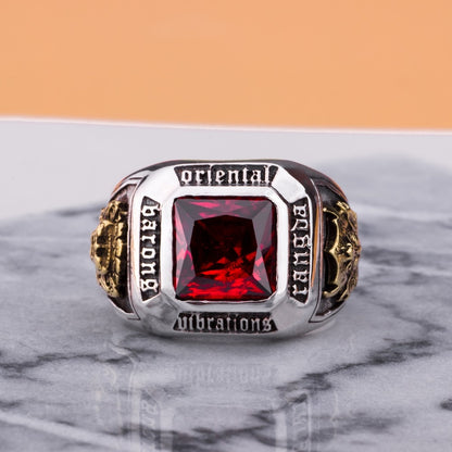 MetJakt Vintage Men's Ruby Ring Solid 925 Sterling Silver Ring for Men Punk Fine Jewelry