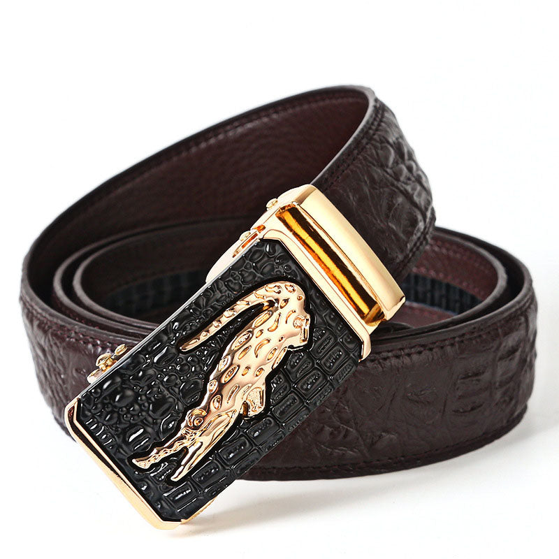 Belt men's genuine leather belt men's cowhide automatic buckle belt head men's wide crocodile leather pattern