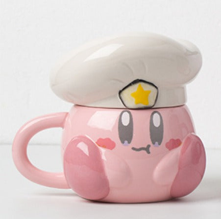 Madou Cute Pink Cartoon Chef Star Mug Cabbie Chef Hat Star Ceramic Cup Cartoon Navy Hat Star Coffee Mug With Lid Ceramic Mugs