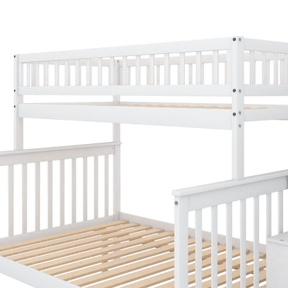 Twin over Full Bunk Bed with Trundle and Staircase White