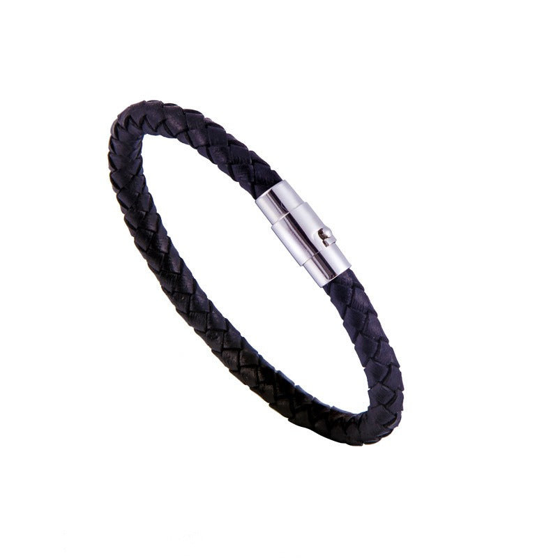 Men's Titanium Steel Leather Cord Bracelet Exquisite Simple Stainless Steel Leather Bracelet Accessories Jewelry