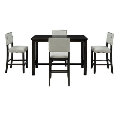 TREXM 5-Piece Counter Height Dining Set, Classic Elegant Table and 4 Chairs in Espresso and Beige