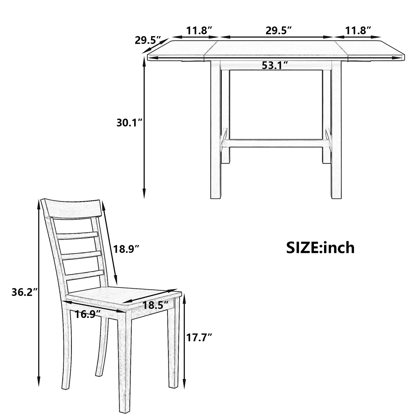 TOPMAX 5-piece square wooden pendant light expandable dining table set with 4 ladder back chairs  Gray