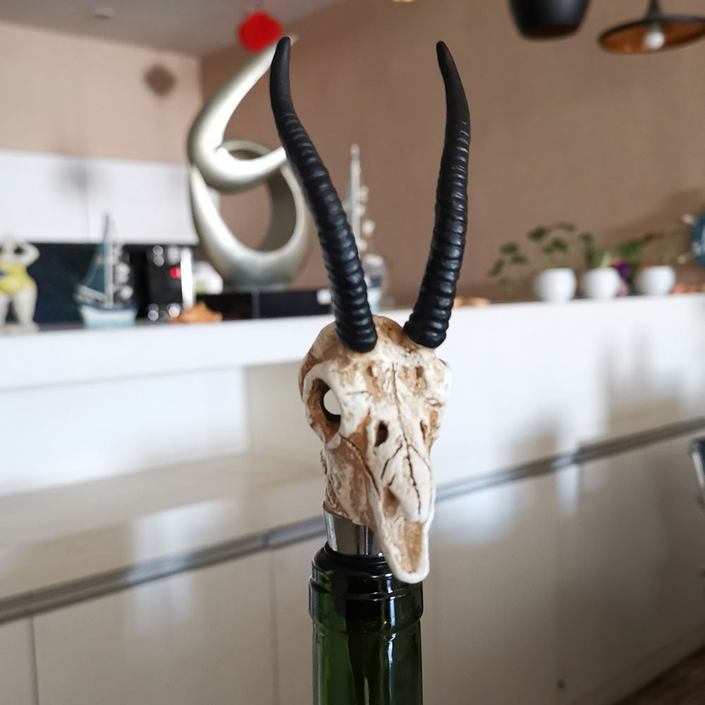 Antelope horn skull wine cork red wine bottle ornament