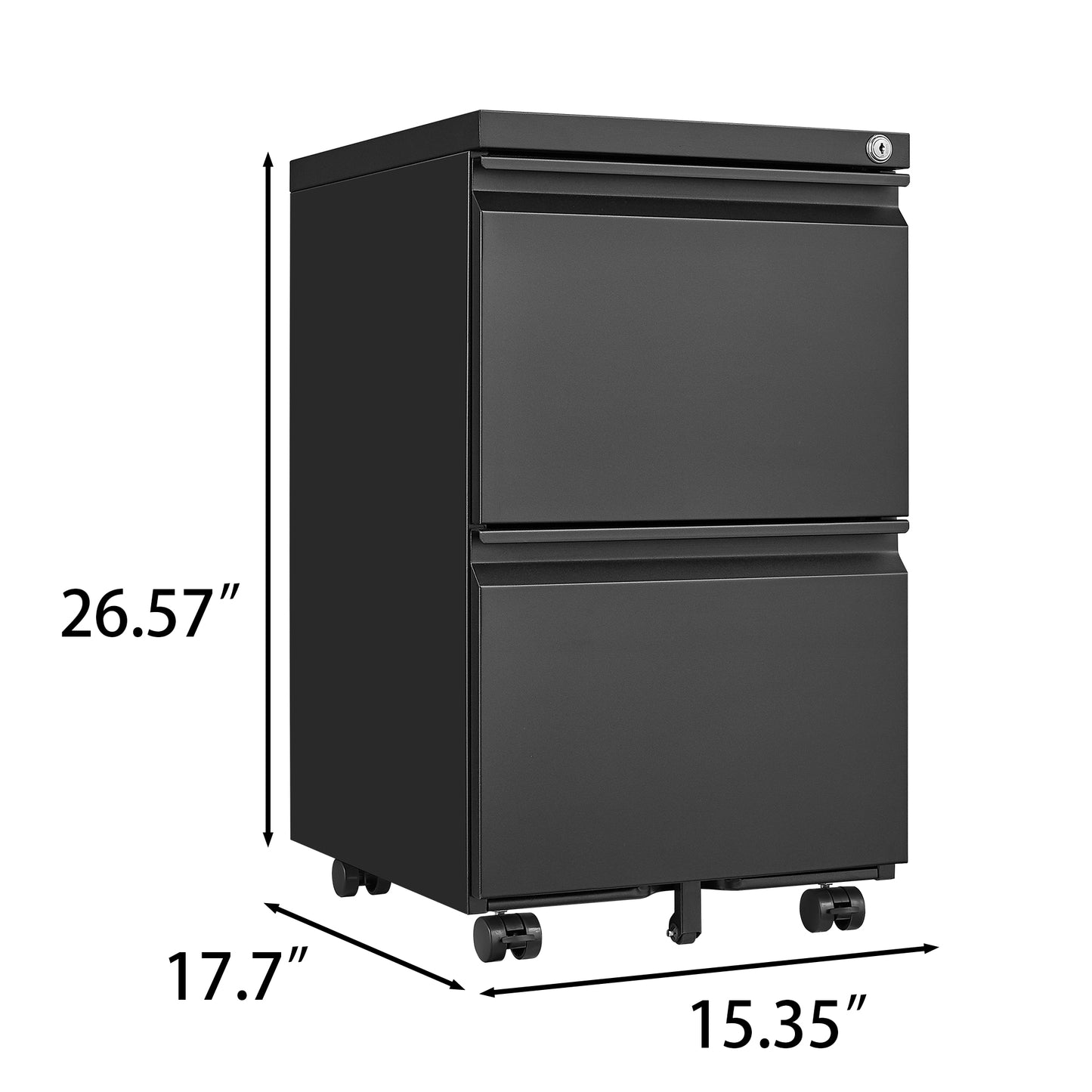 Metal 2 drawer mobile file cabinet with lock, 25.6-inch high legal/letter size file storage cabinet  black