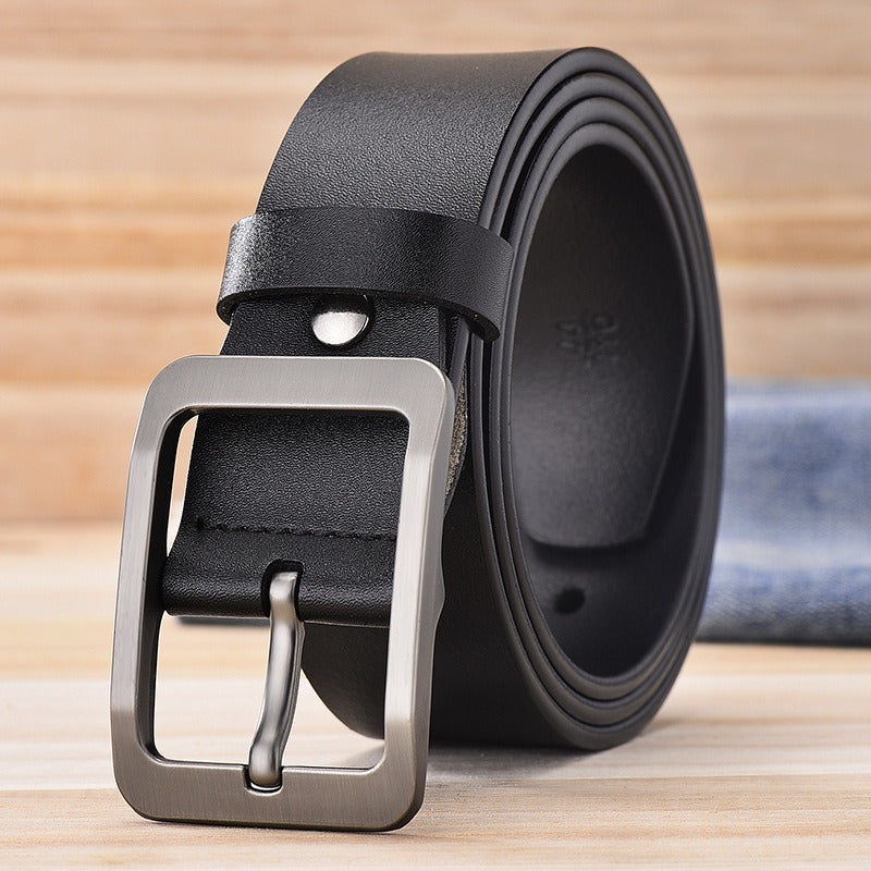 Men's belt pure leather pin buckle men's denim simple retro casual versatile genuine leather pants belt