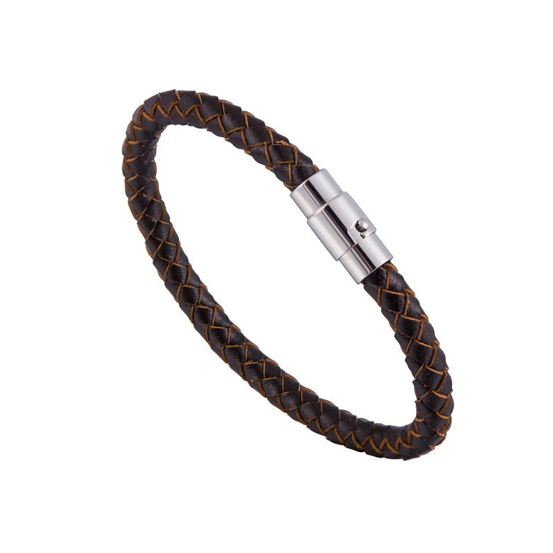 Men's Titanium Steel Leather Cord Bracelet Exquisite Simple Stainless Steel Leather Bracelet Accessories Jewelry