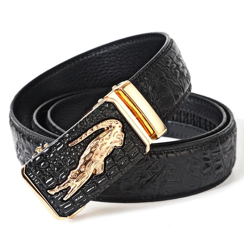 Belt men's genuine leather belt men's cowhide automatic buckle belt head men's wide crocodile leather pattern