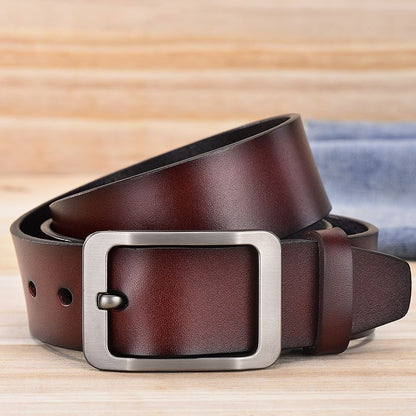 Men's belt pure leather pin buckle men's denim simple retro casual versatile genuine leather pants belt