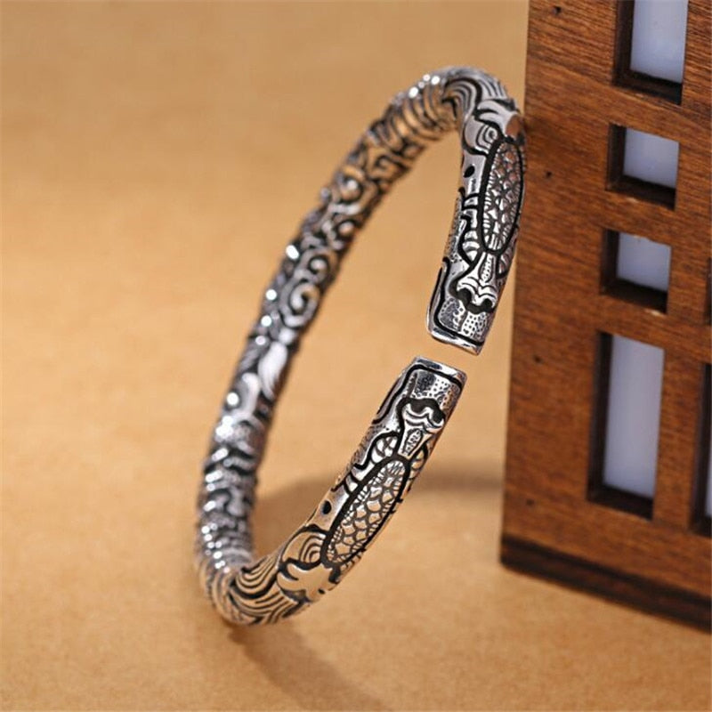 Vintage Punk Silver 925 Jewelry Fashion Hyperbole Rock Snake Head Pattern 925 Thai silver Bracelets & Bangles For Men