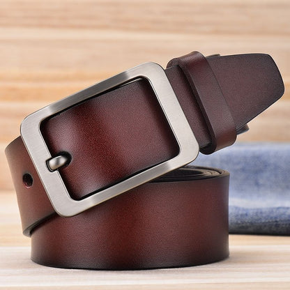 Men's belt pure leather pin buckle men's denim simple retro casual versatile genuine leather pants belt