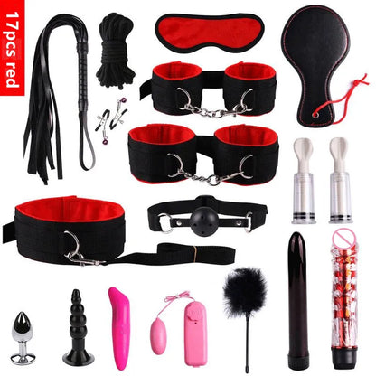 23 Pcs Bdsm Bondage Adult Slave Games Set Sex Handcuffs Whip Mouth Gag Porno Sex Butt Plug Bead Anal Plug Vibrator For Couples