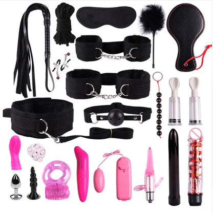 23 Pcs Bdsm Bondage Adult Slave Games Set Sex Handcuffs Whip Mouth Gag Porno Sex Butt Plug Bead Anal Plug Vibrator For Couples