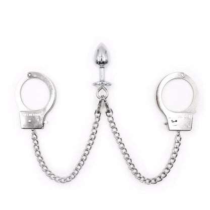 New Metal Bondage Sex Handcuffs Connect with Anal Plug Adult SM Sex Toys Bondage Fetish Sex Products