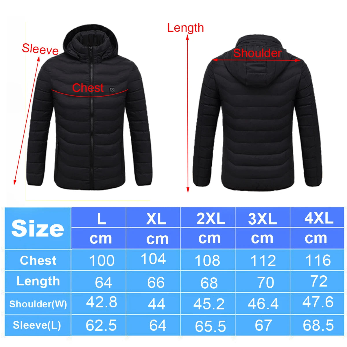 Mens Winter Heated USB Hooded Work Jacket Coats Adjustable Temperature Control Safety Clothing