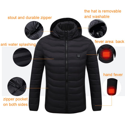 Mens Winter Heated USB Hooded Work Jacket Coats Adjustable Temperature Control Safety Clothing